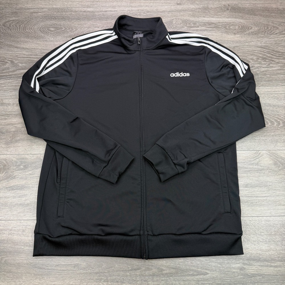 Adidas Tricot Track Jacket Men XL Black White Stripe Full Zip Pocket Gym 90s Y2K